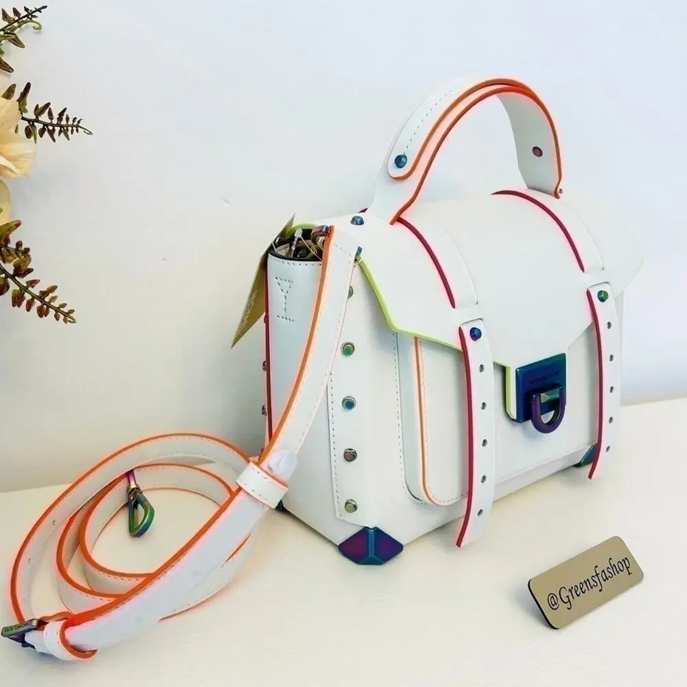 Michael Kors Purse Manhattan Satchel Crossbody Optic White - Picture 3 of 9